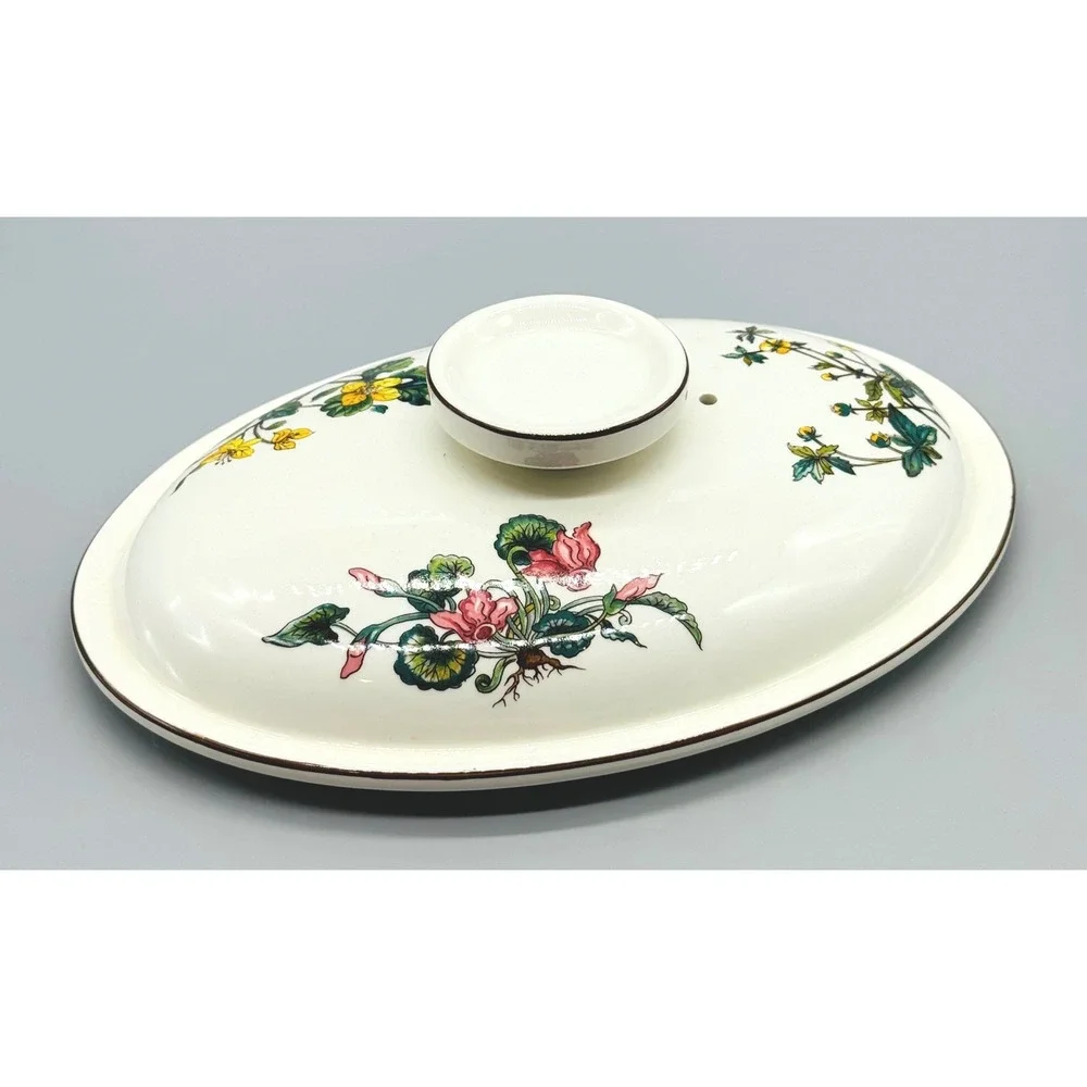 Portmeirion Botanic Garden Oval Casserole Replacement Lid White Floral